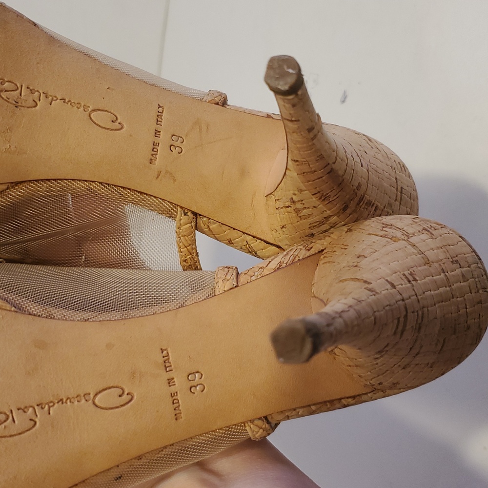 Oscar de la Renta Cork Mesh Slingback Peeptoe Heels Size 9 - Picture 8 of 12
